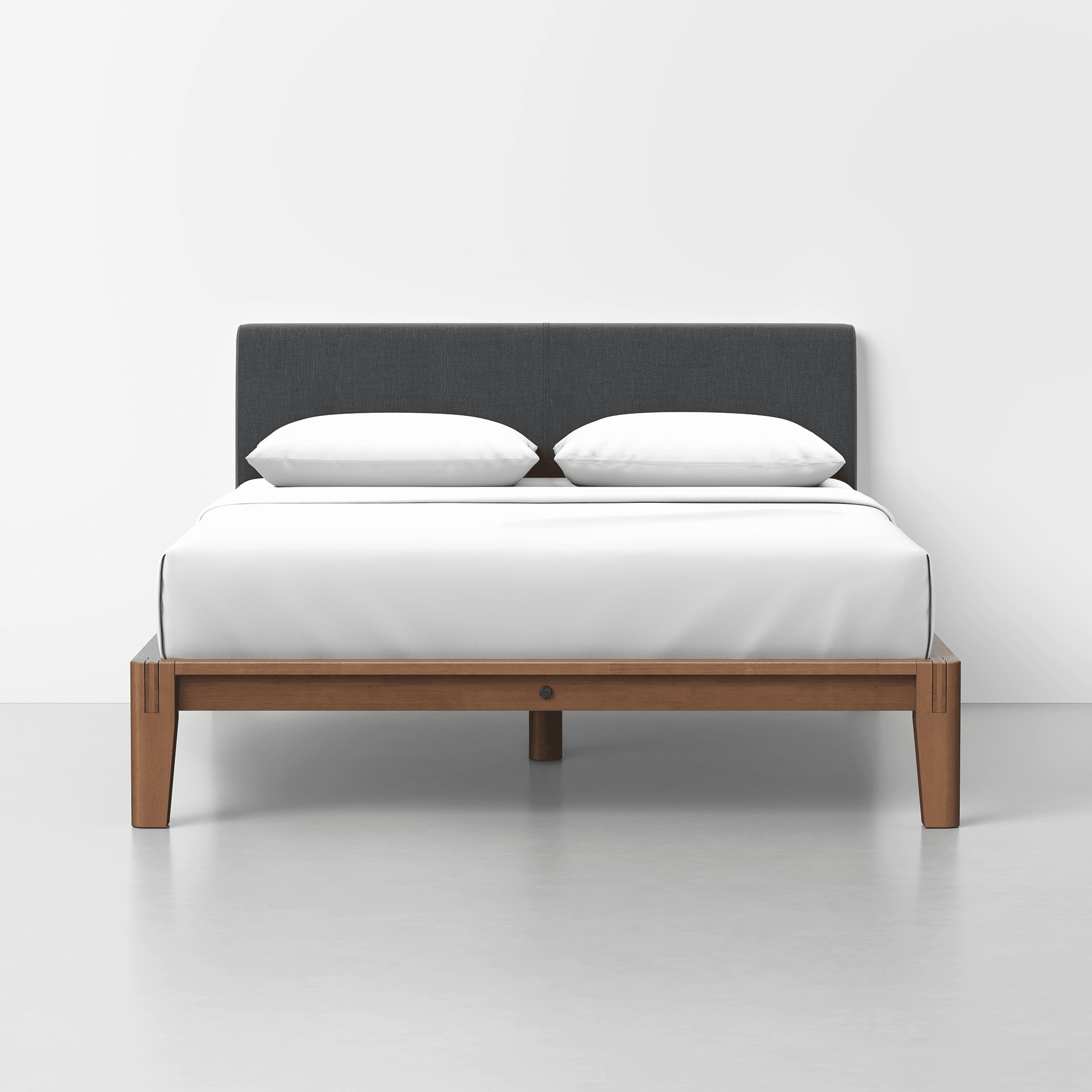 Thuma Classic Bed frame in walnut with charcoal PillowBoard headboard